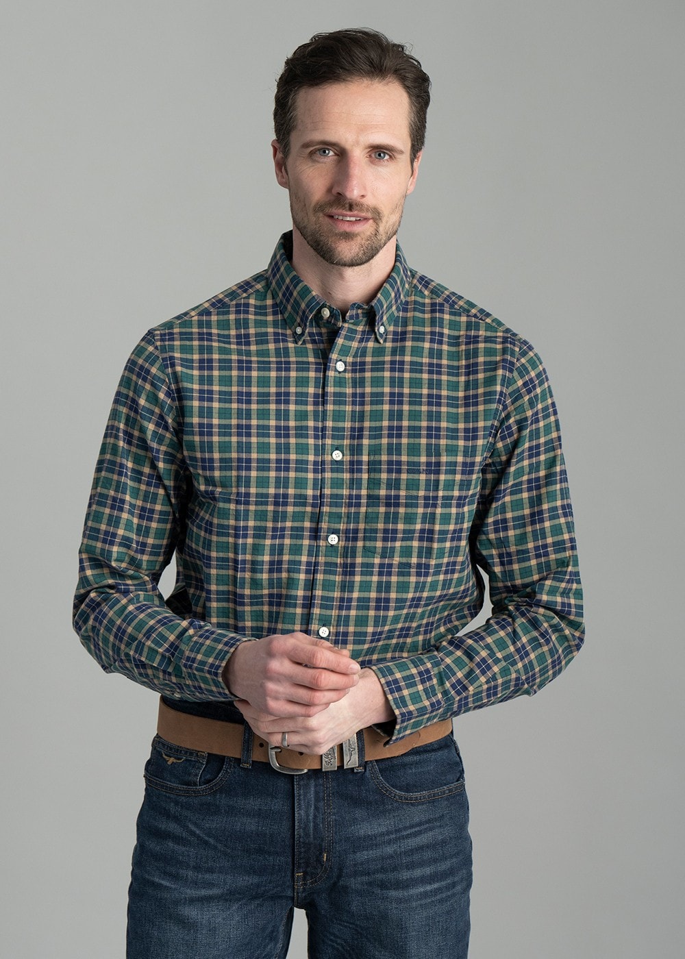 Light Twill Checked Shirt AW24 - Deep Forest Green - 3