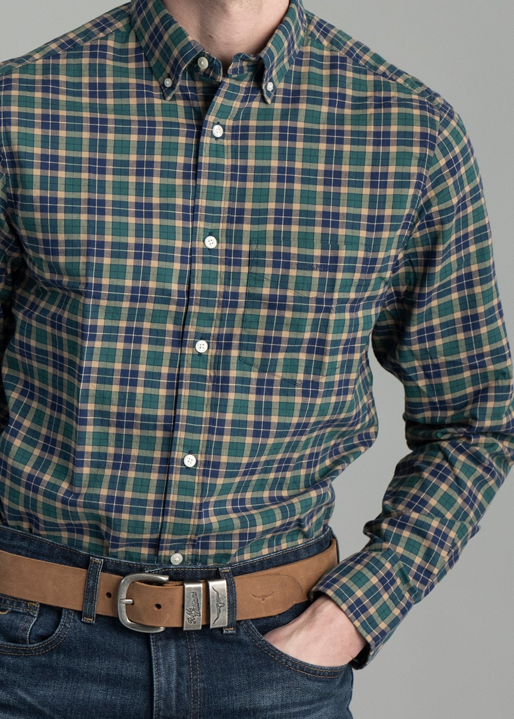 Light Twill Checked Shirt AW24 - Deep Forest Green - 4