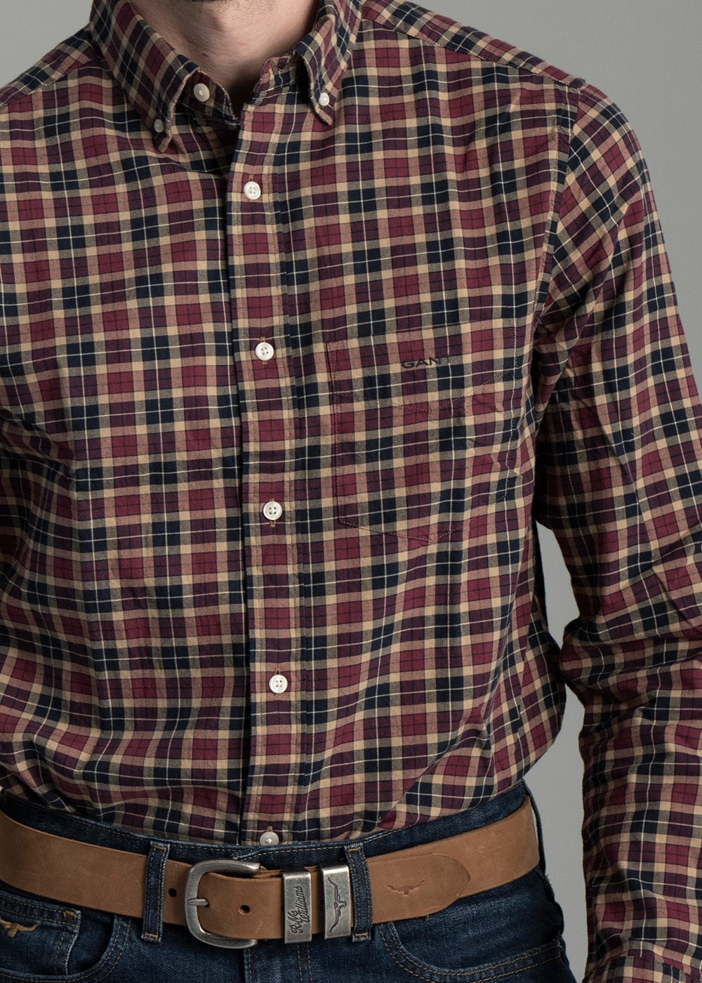 Light Twill Checked Shirt AW24 - Wine Red - 4