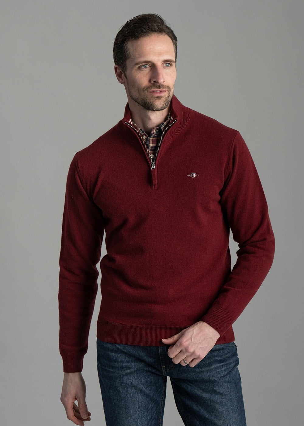 Superfine Lambswool Half Zip - Plumped Red - 4