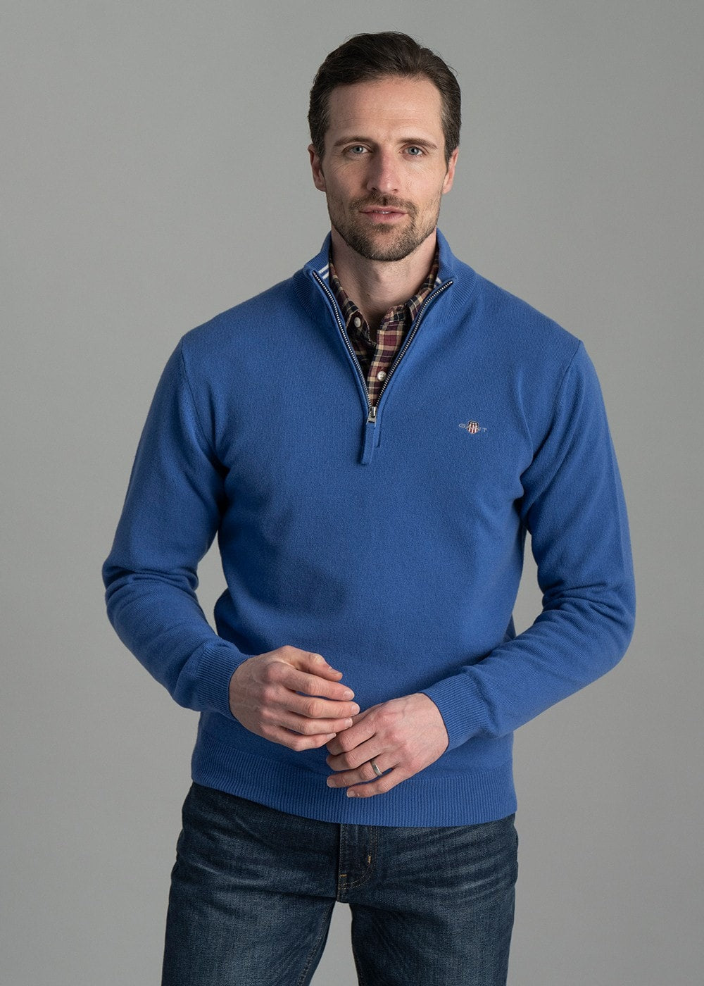 Superfine Lambswool Half Zip - Rich Blue - 1