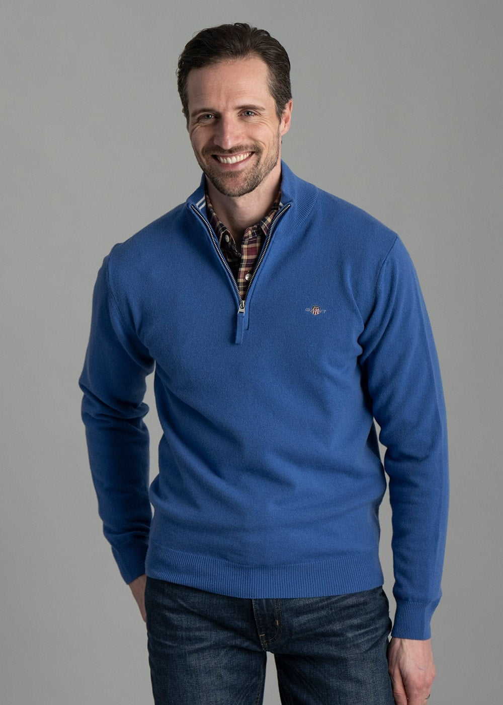 Superfine Lambswool Half Zip - Rich Blue - 2