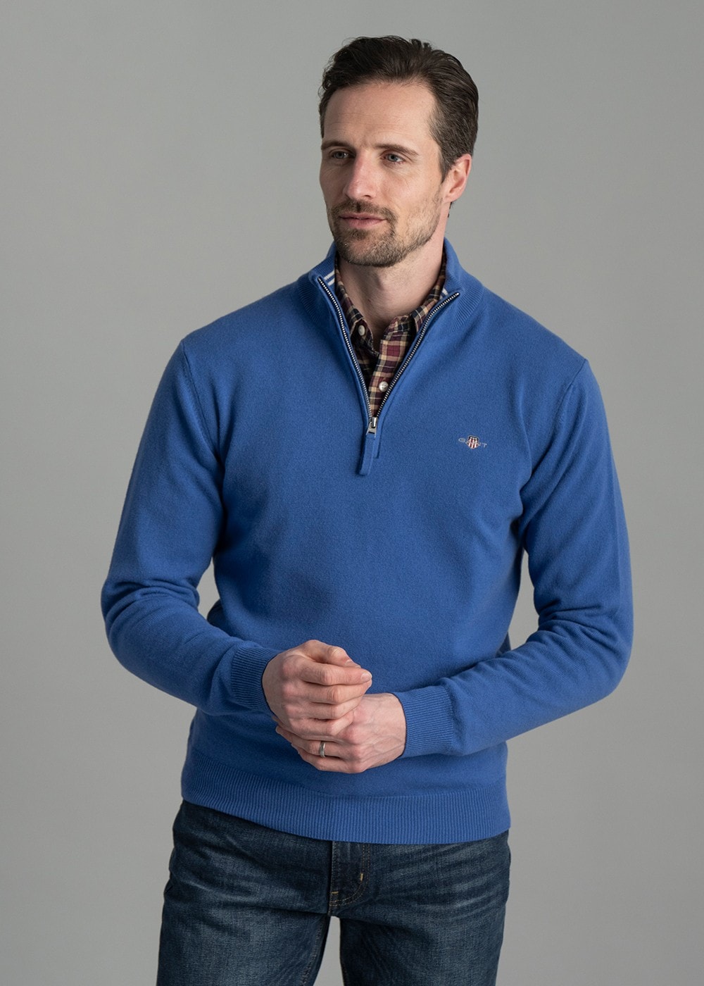 Superfine Lambswool Half Zip - Rich Blue - 4