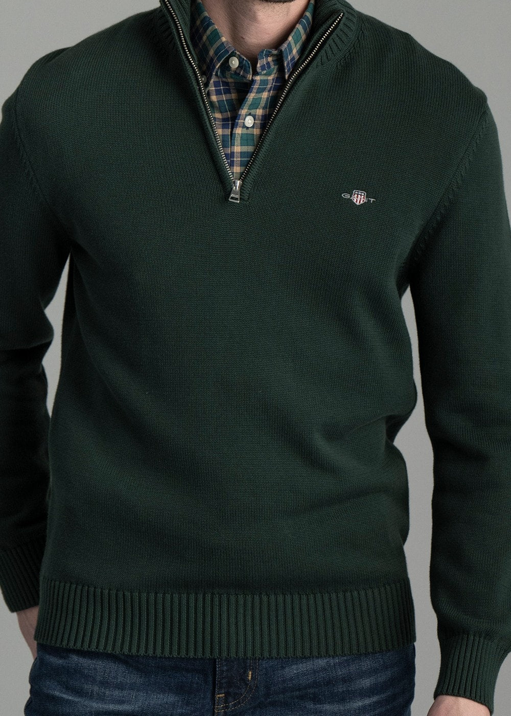 Casual Cotton Half Zip - Tartan Green - 5