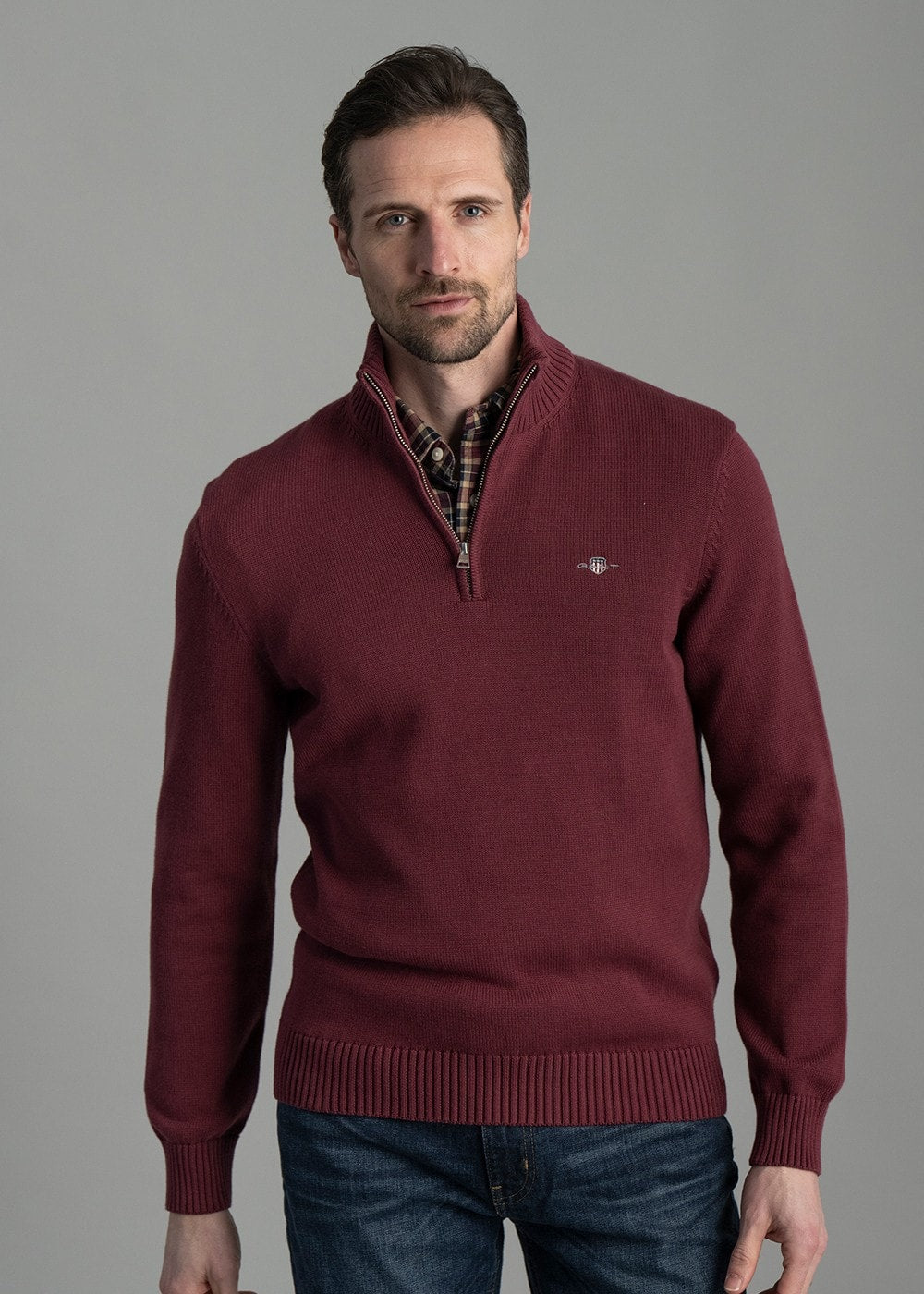 Casual Cotton Half Zip - Wine Red - 4