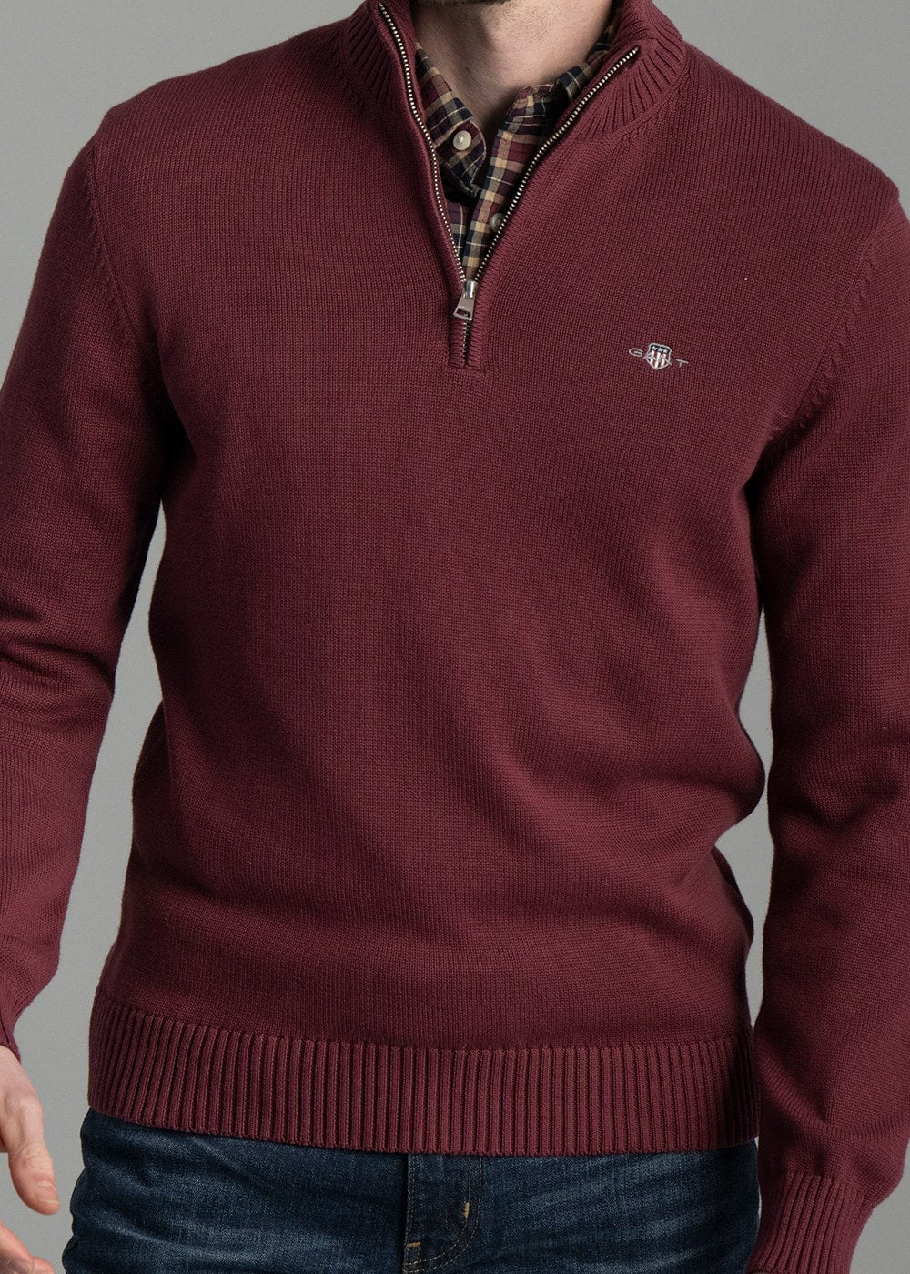 Casual Cotton Half Zip - Wine Red - 5