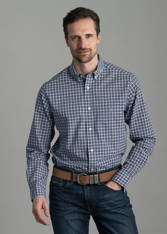 Poplin Small Check Shirt - College Blue - 1