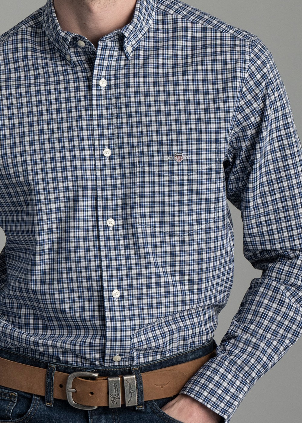 Poplin Small Check Shirt - College Blue - 4