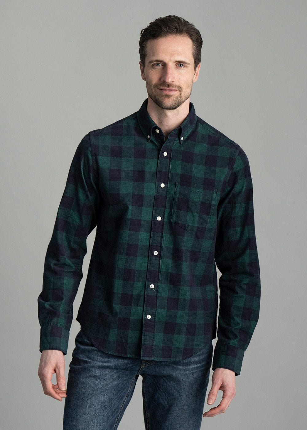 Cord Check Shirt AW24 - Deep Forest Green - 2