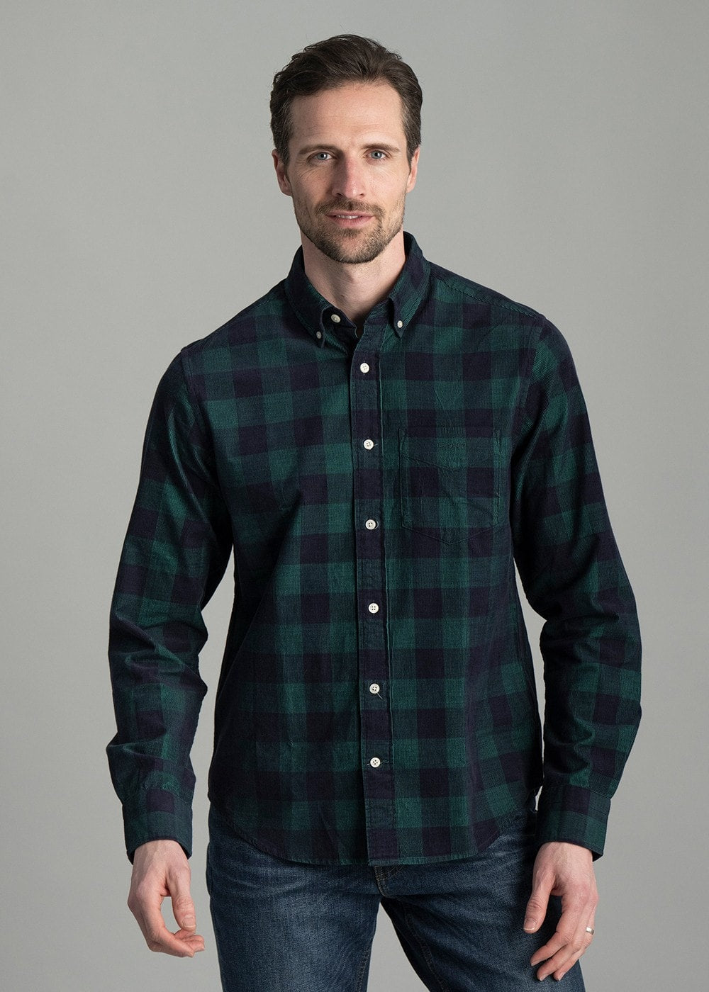 Cord Check Shirt AW24 - Deep Forest Green - 3