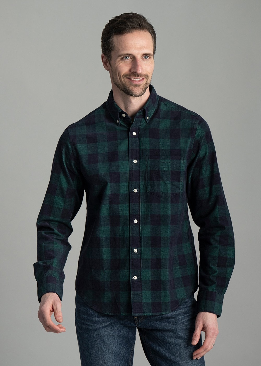 Cord Check Shirt AW24 - Deep Forest Green - 4