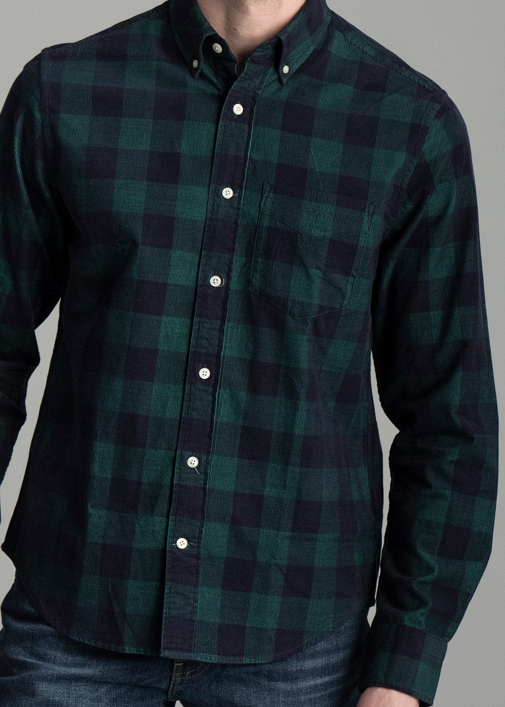 Cord Check Shirt AW24 - Deep Forest Green - 5