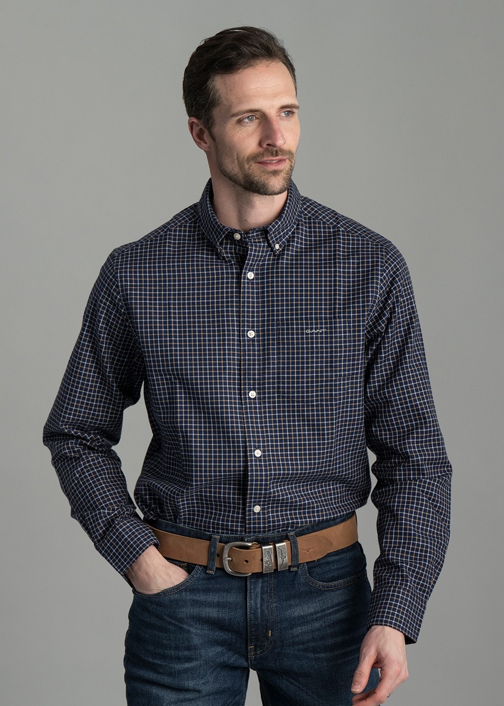 Jaspe Tattersall Shirt AW24 - Persian Blue - 2