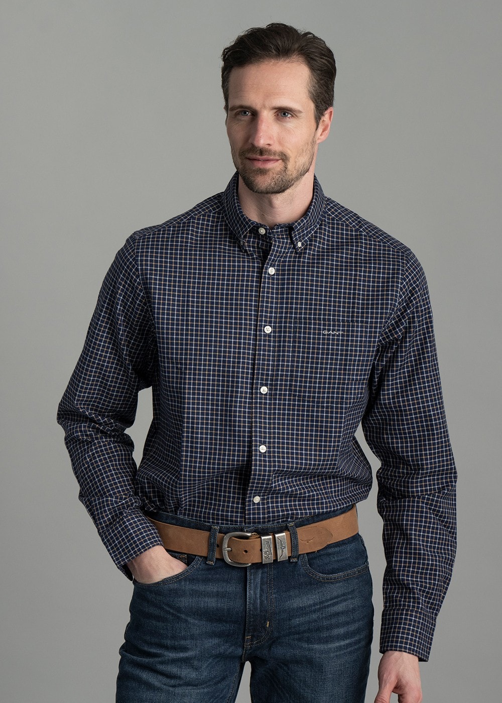 Jaspe Tattersall Shirt AW24 - Persian Blue - 3