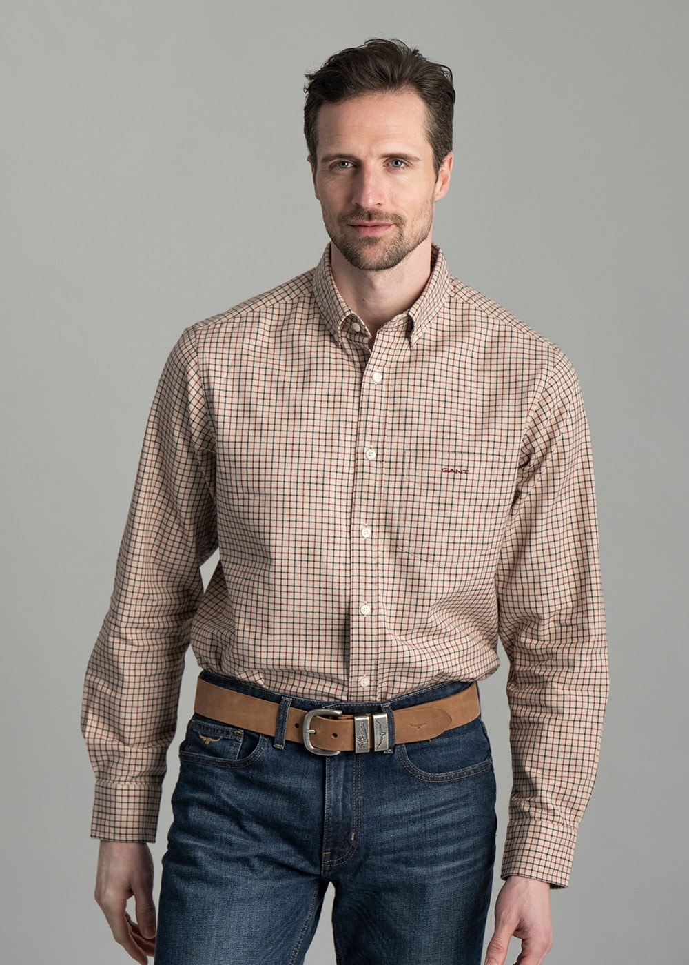 Jaspe Tattersall Shirt AW24 - Caramel Beige - 3