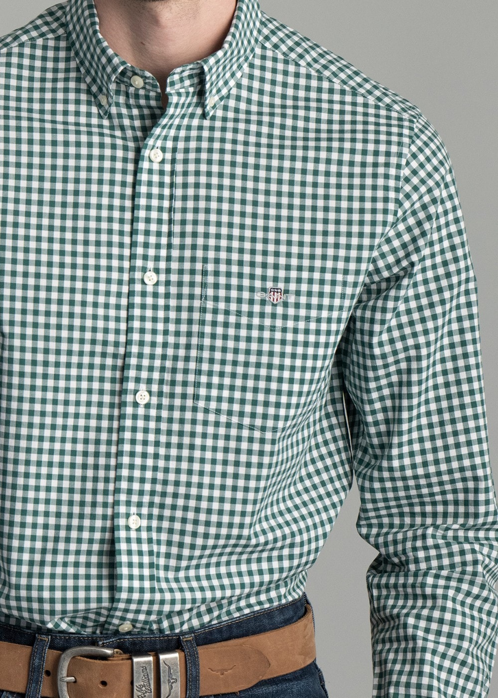 Poplin Gingham Shirt - Deep Forest Green - 4