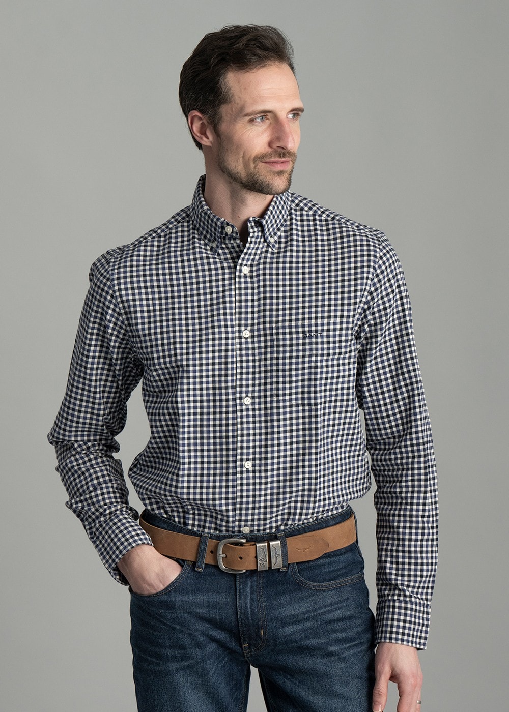 Light Twill Gingham Shirt AW24 - Sailor Navy - 1