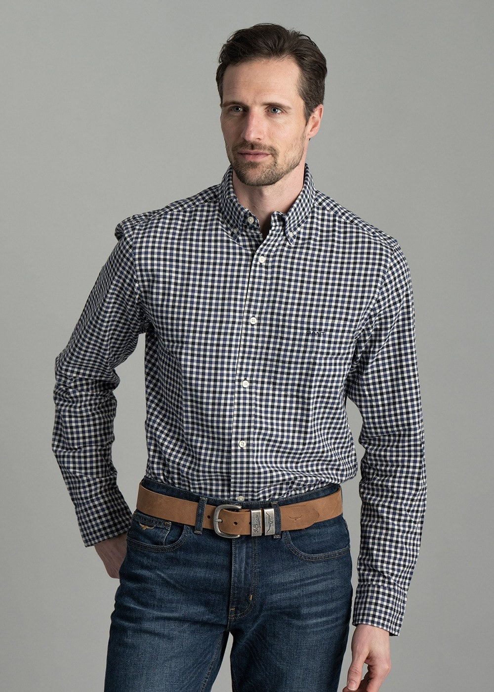 Light Twill Gingham Shirt AW24 - Sailor Navy - 3