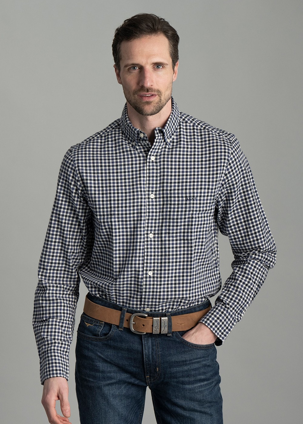 Light Twill Gingham Shirt AW24 - Sailor Navy - 4