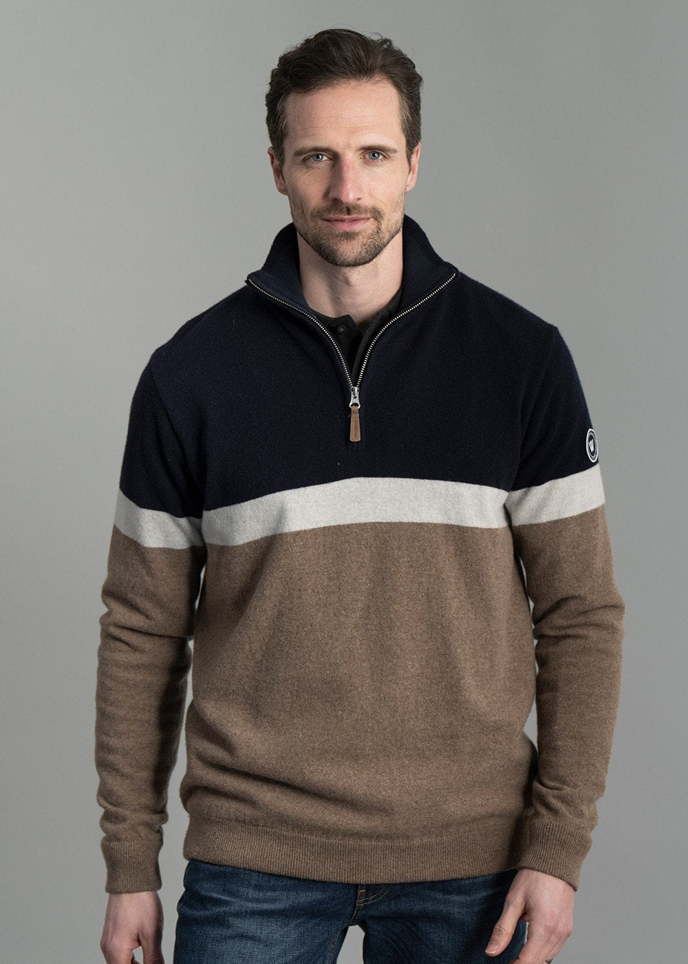 Stellan T-Neck Windproof Sweater - Walnut Multi - 1