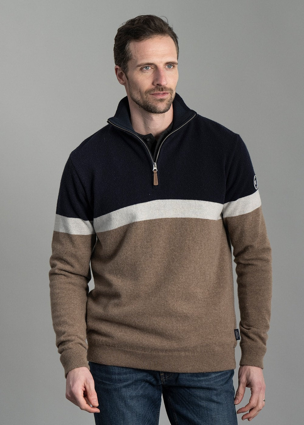 Stellan T-Neck Windproof Sweater - Walnut Multi - 2