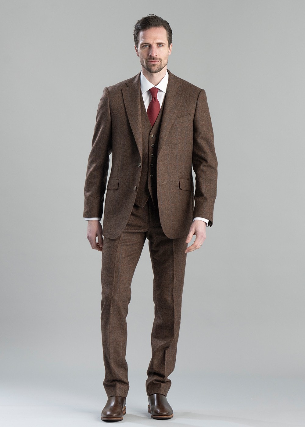 Kimmerston Tweed Waistcoat - Coffee Twill with Blue and Red Check - 6