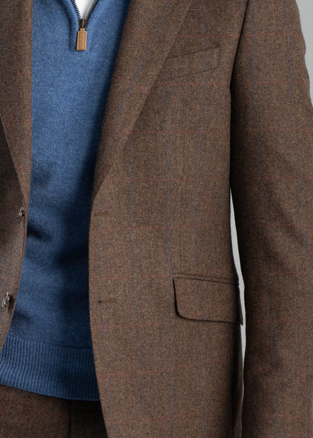 Kimmerston Tweed Jacket - Coffee Twill with Blue and Red Check - 6