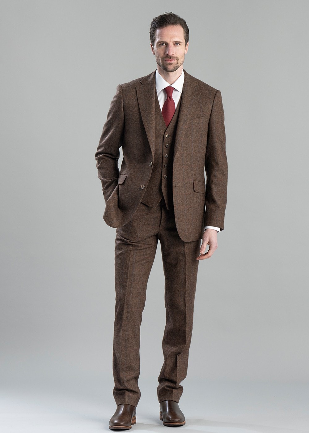 Kimmerston Tweed Jacket - Coffee Twill with Blue and Red Check - 7