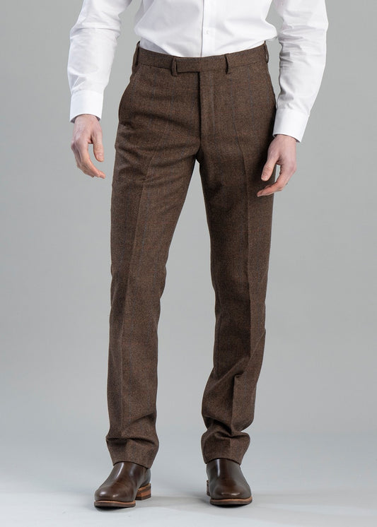 Kimmerston Tweed Trousers - Coffee Twill with Blue and Red Check - 1