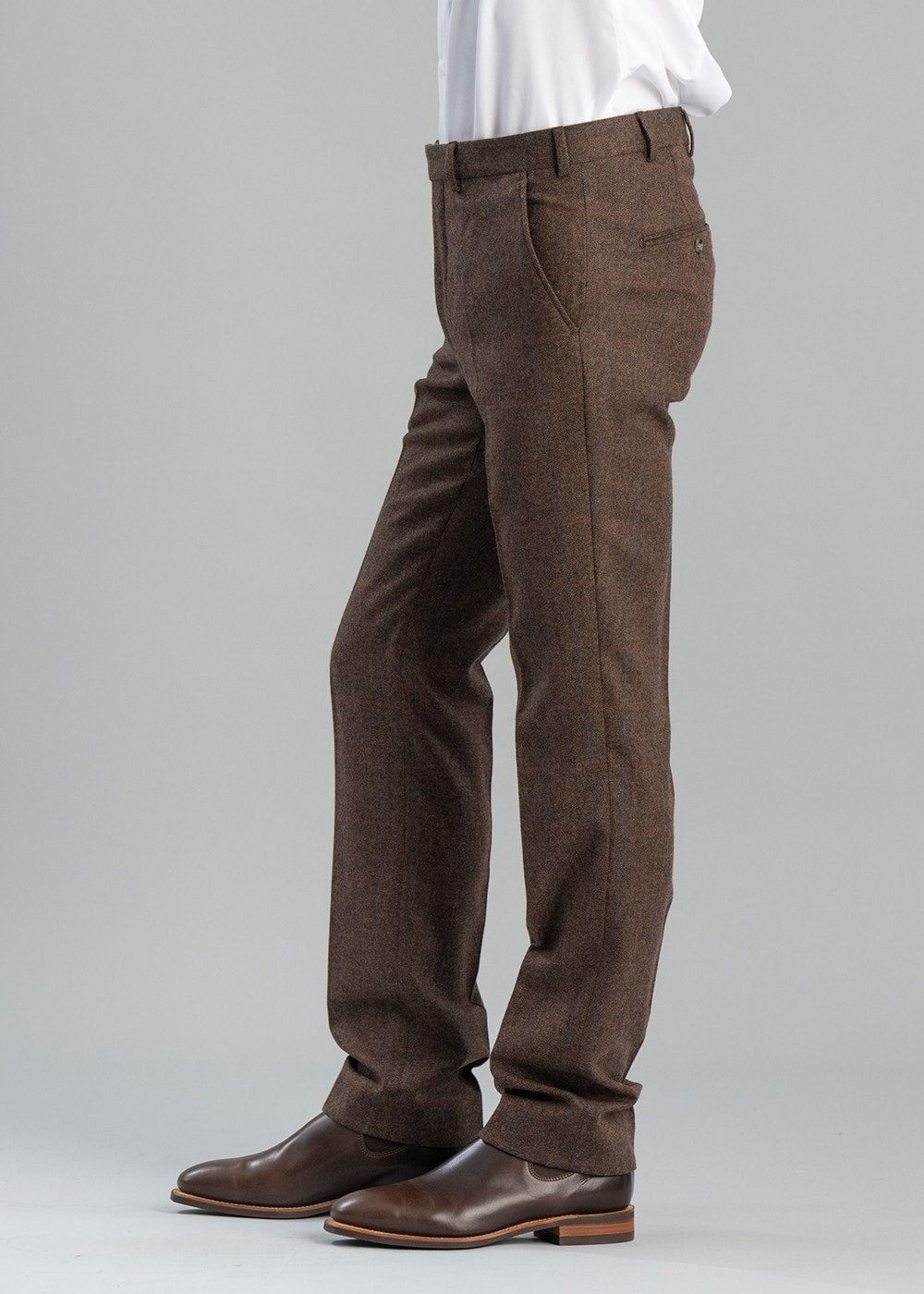 Kimmerston Tweed Trousers - Coffee Twill with Blue and Red Check - 2