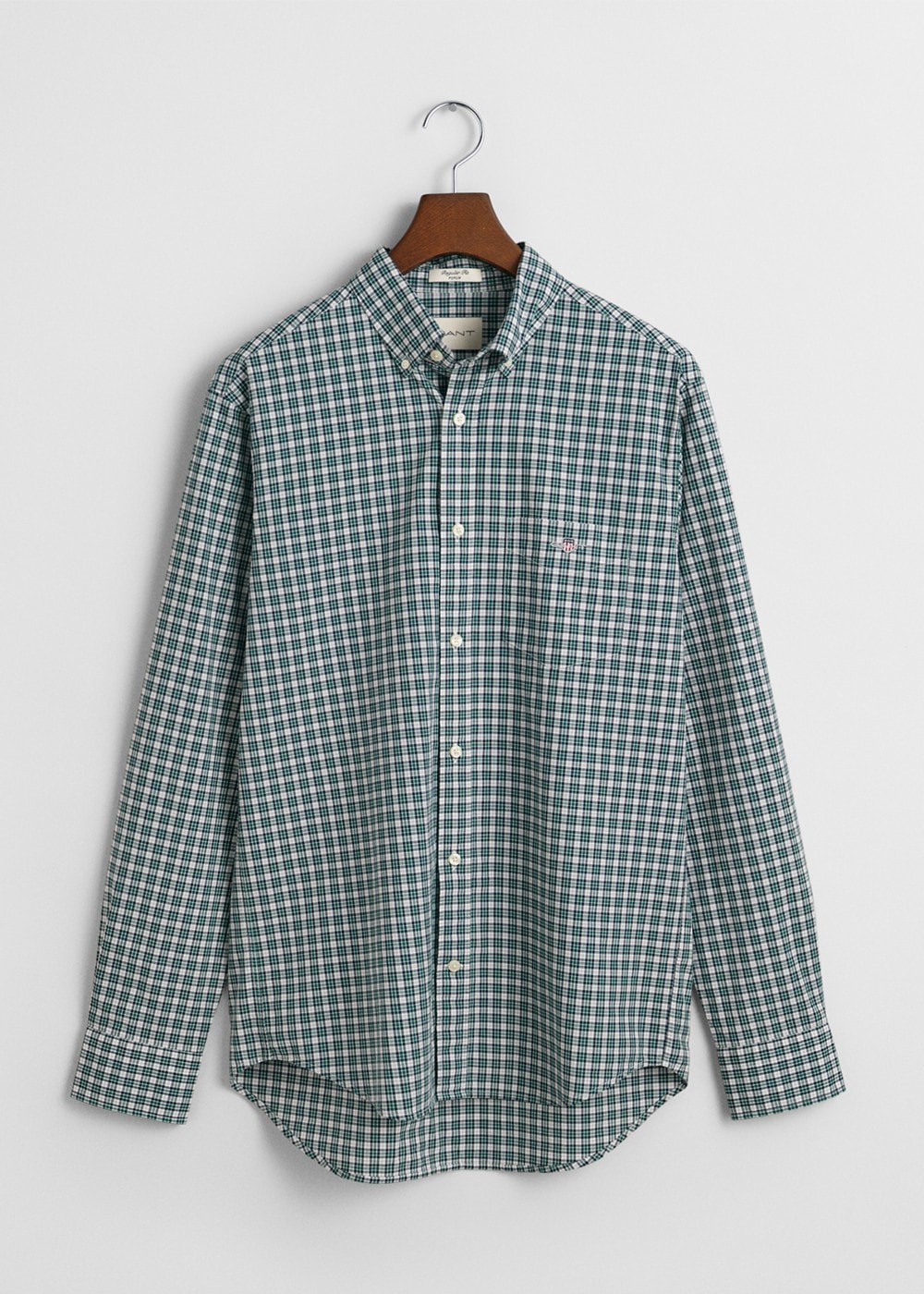 Poplin Small Check Shirt - Deep Forest Green - 5