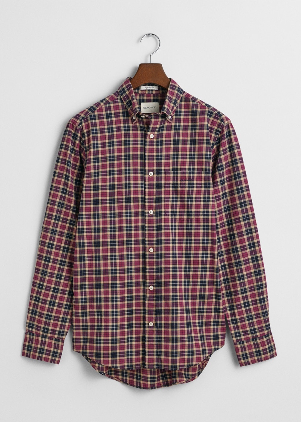 Light Twill Checked Shirt AW24 - Wine Red - 5