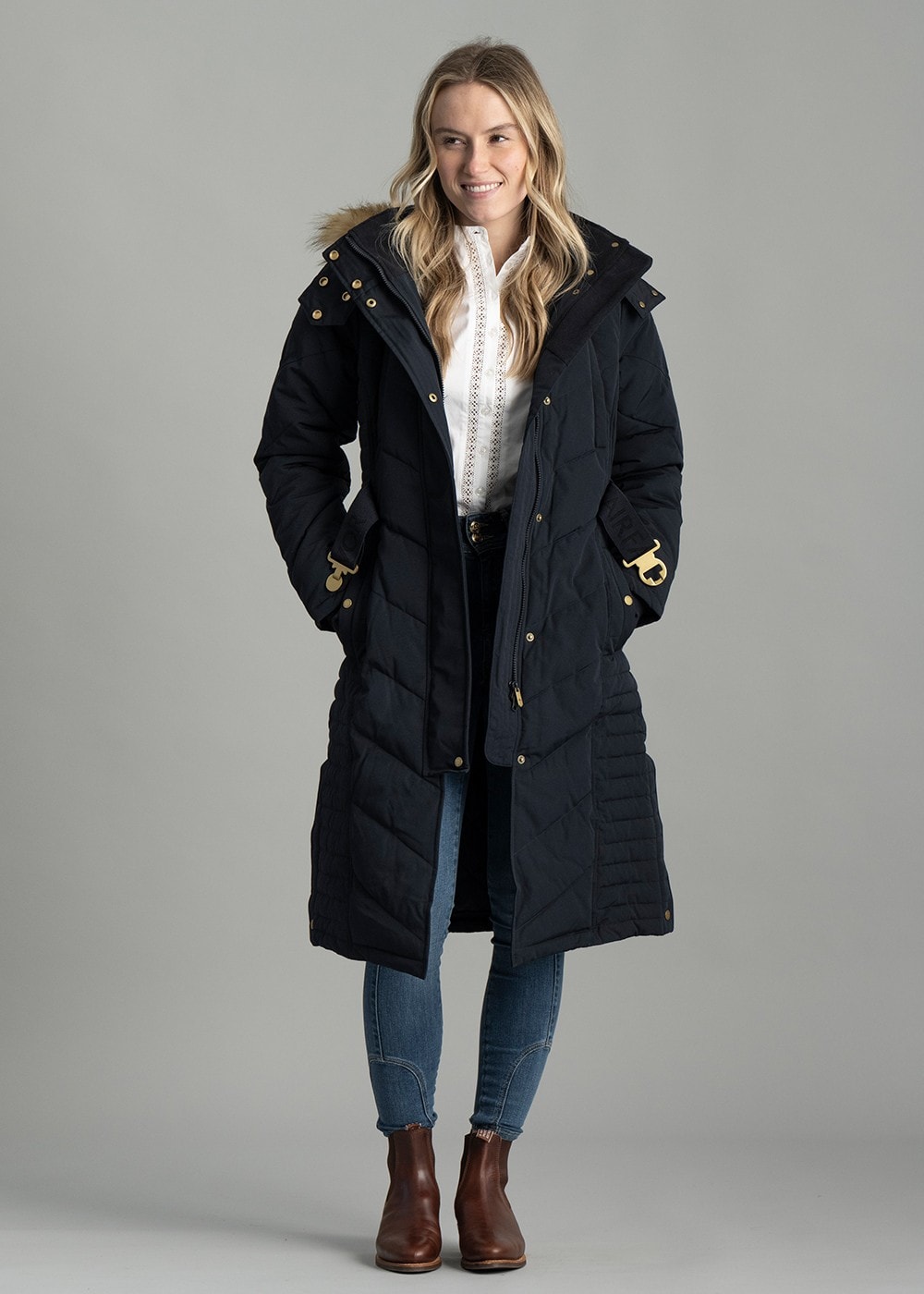 Charlotte Padded Longline Coat AW24 - Navy Blue - 3