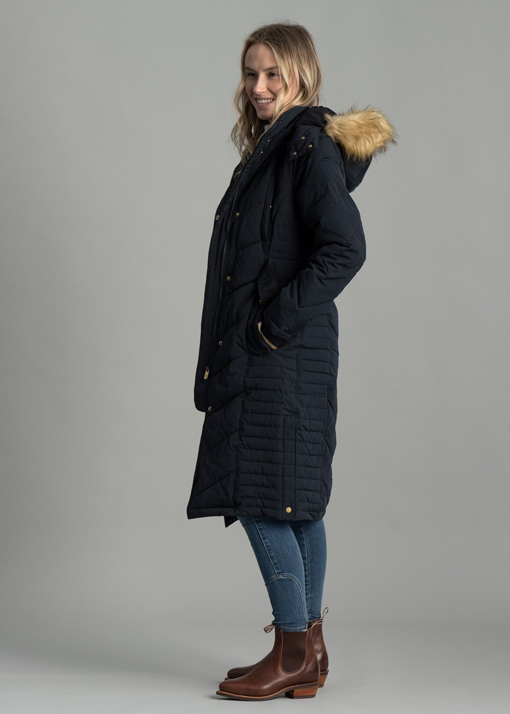 Charlotte Padded Longline Coat AW24 - Navy Blue - 4