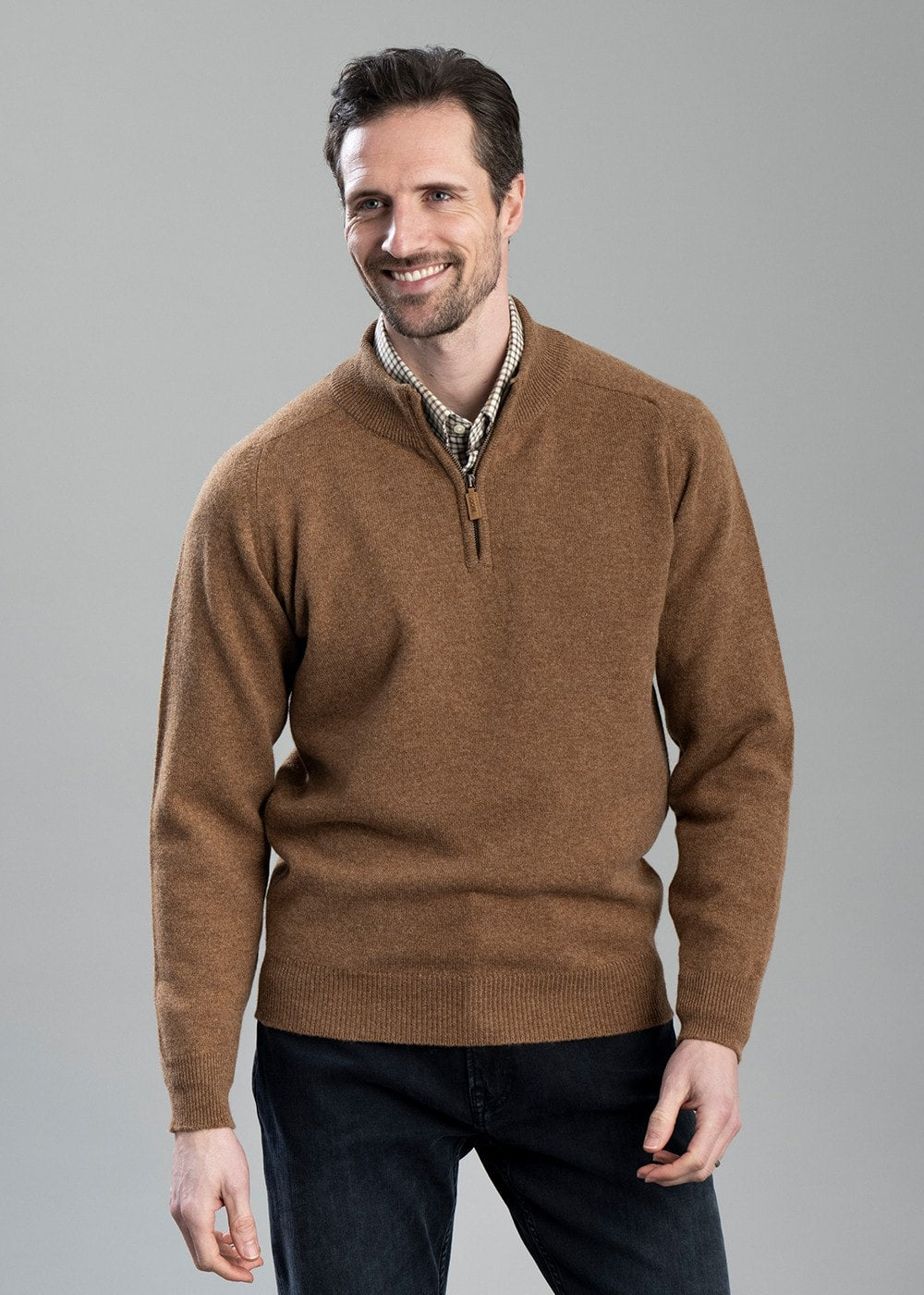 Lambswool 2 Ply Zip Neck - Driftwood with Rosemary - 3