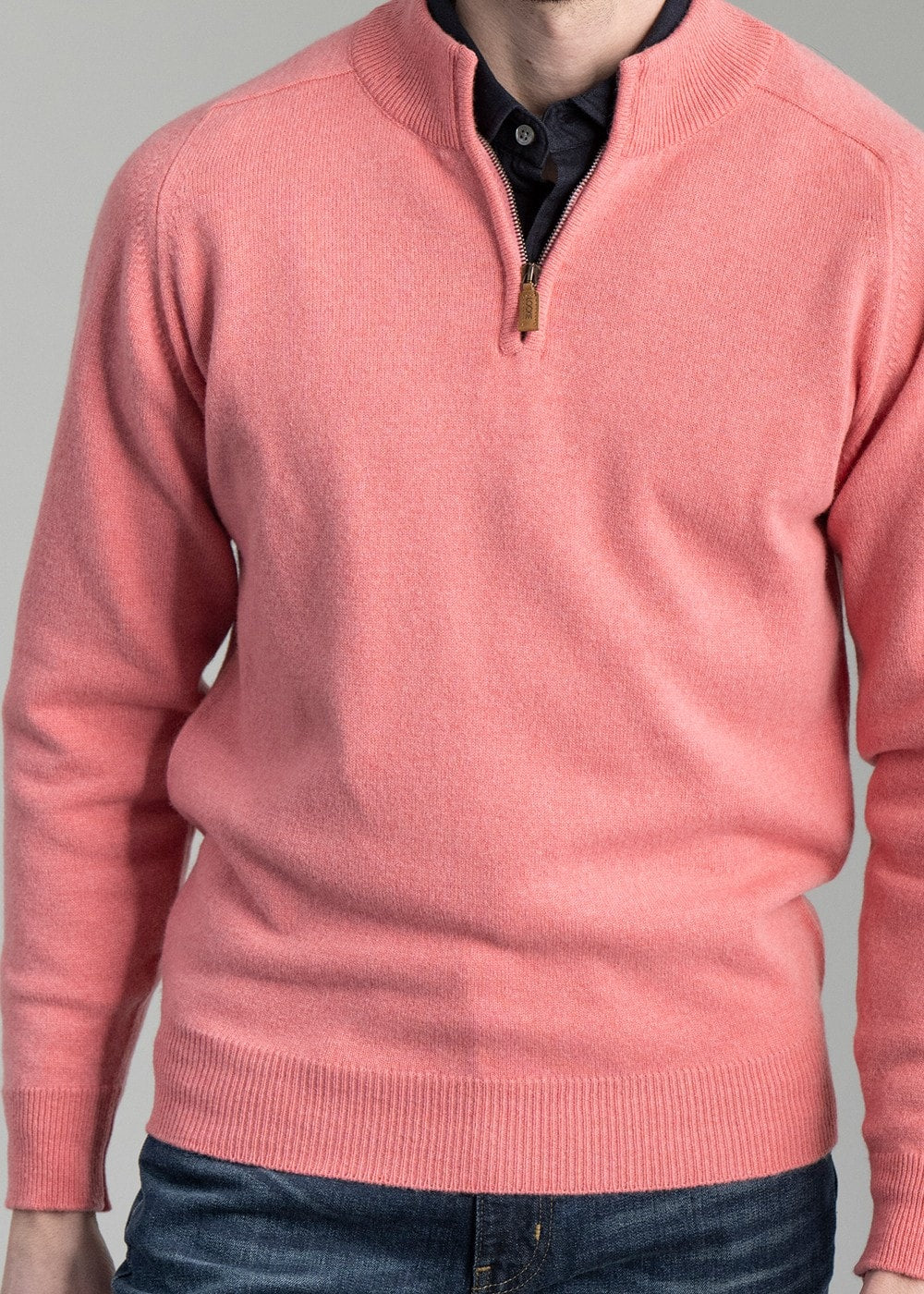 Lambswool 2 Ply Zip Neck - Bubblegum with Jeans - 4