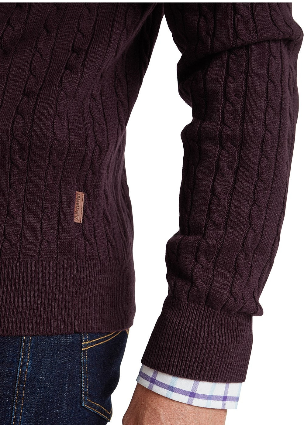 Calton Cotton Cashmere Cable 1/4 Zip Jumper - Wine - 8