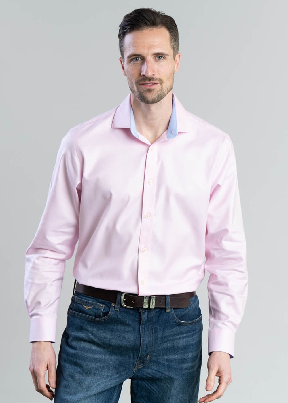 Greenwich Tailored Shirt - Pale Pink Diagonal - 0