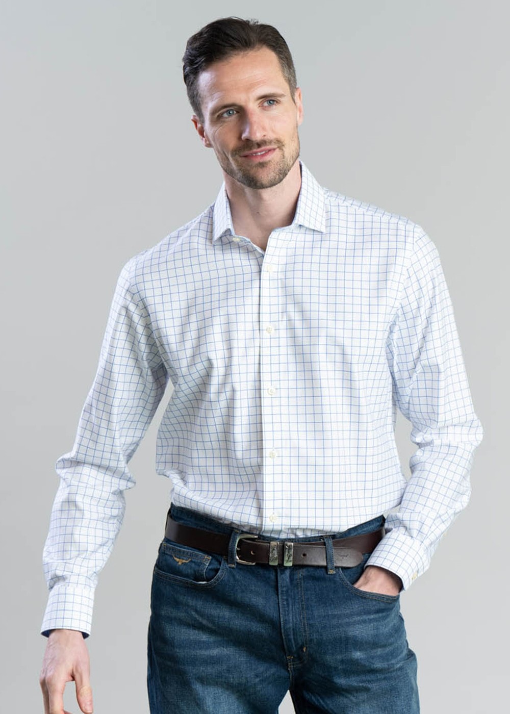 Greenwich Tailored Shirt - Light Blue Check - 1