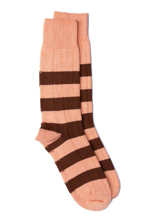 Rugger Stripe Socks - Peach and Chocolate - 0