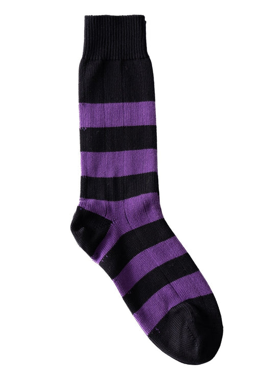 Rugger Stripe Socks - Black and Amethyst - 1