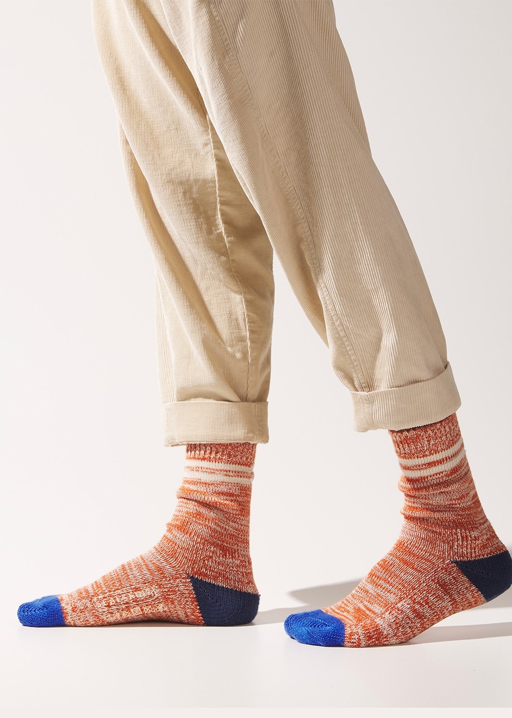 Thwaite Bamboo Mid Socks - Orange, Blue and Cream - 2