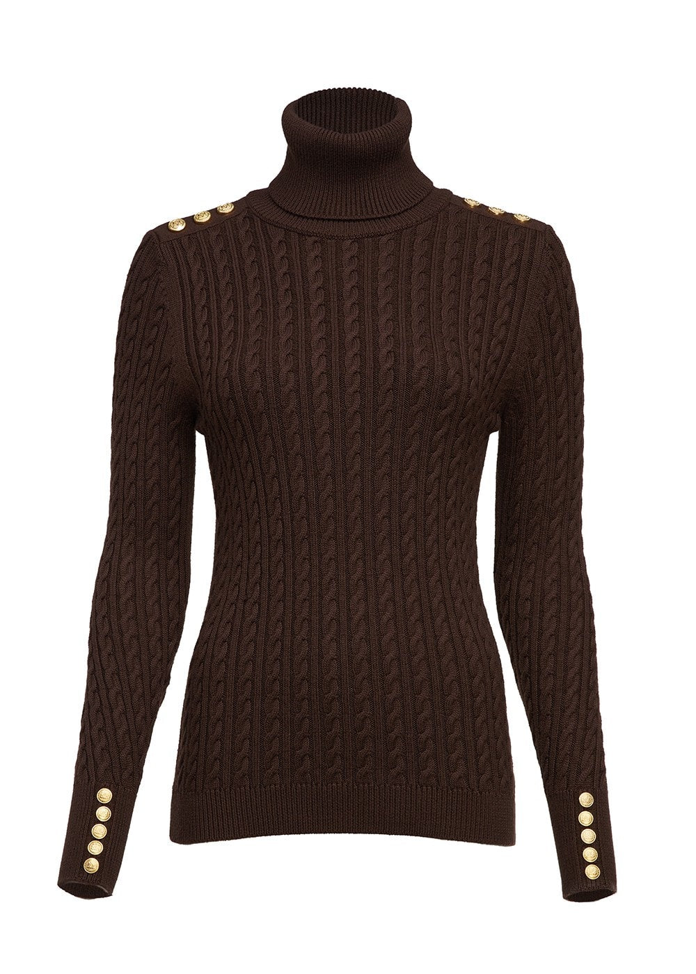 Seattle Roll Neck Cable Knit - Chocolate - 6