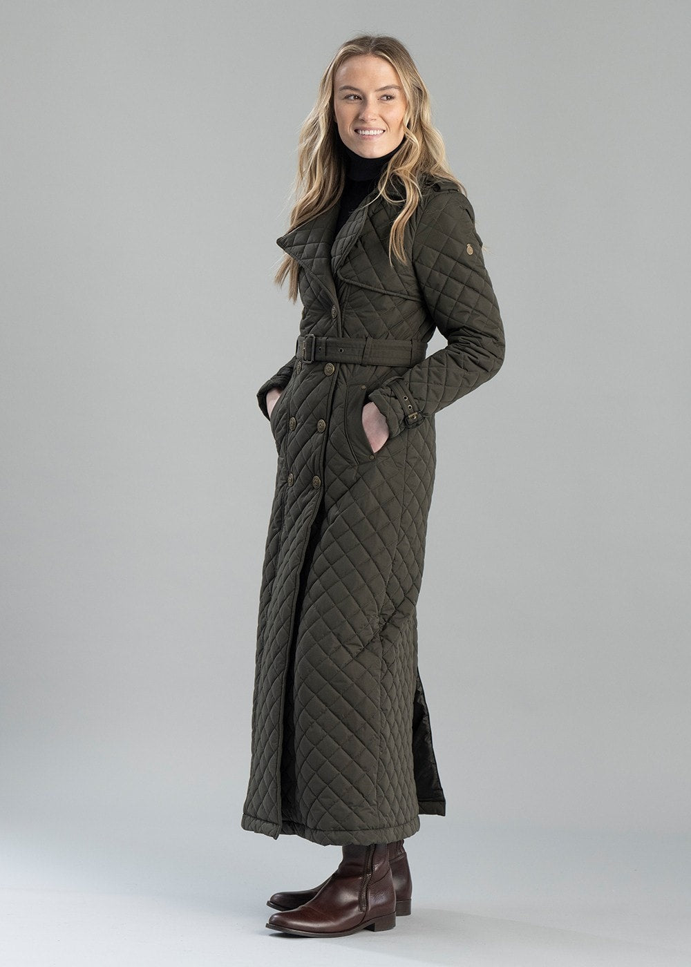 Enstone Quilted Trench Coat - Full Length AW24 - Dark Olive - 3