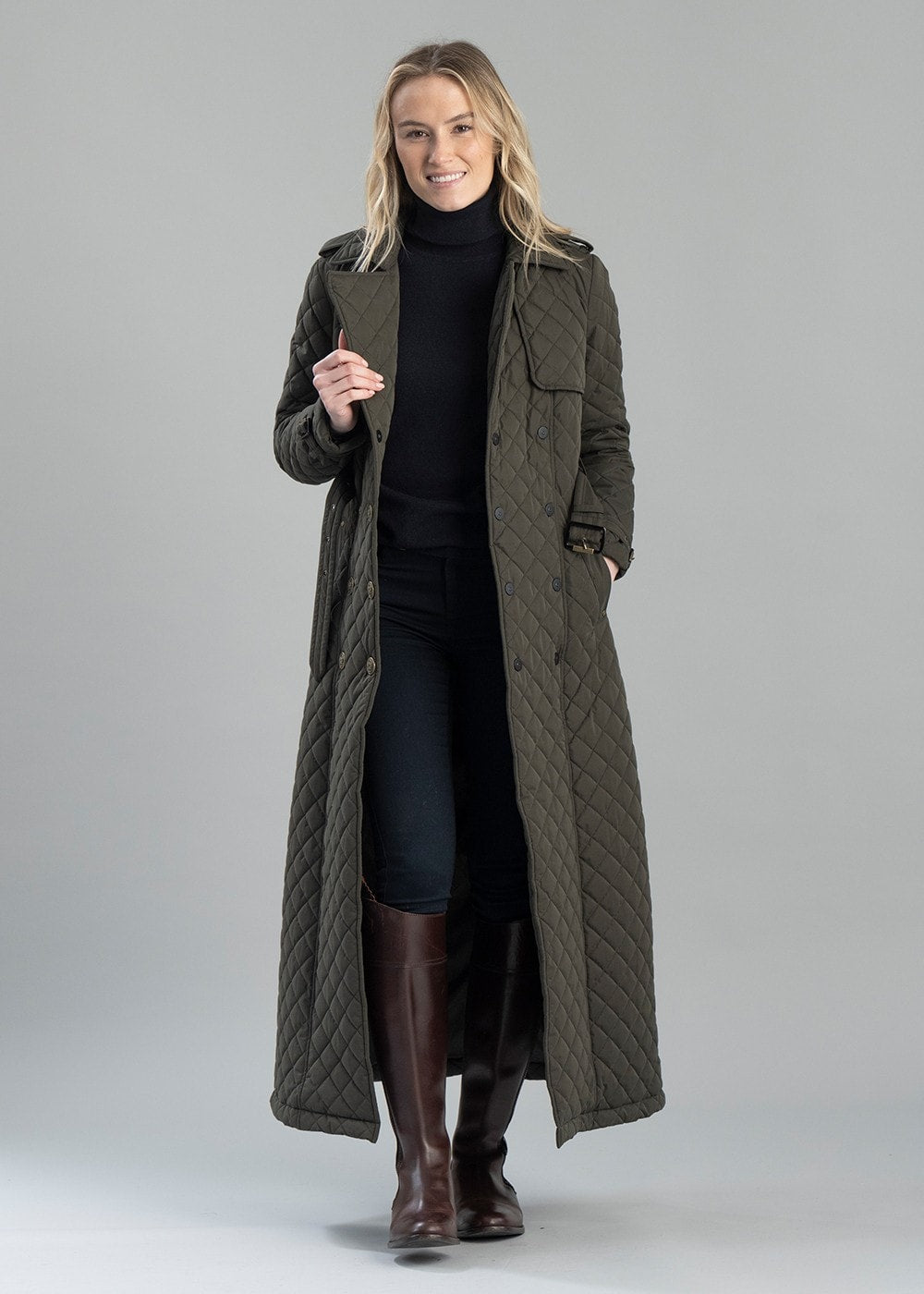 Enstone Quilted Trench Coat - Full Length AW24 - Dark Olive - 5