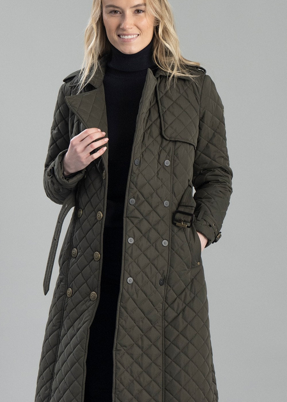 Enstone Quilted Trench Coat - Full Length AW24 - Dark Olive - 6