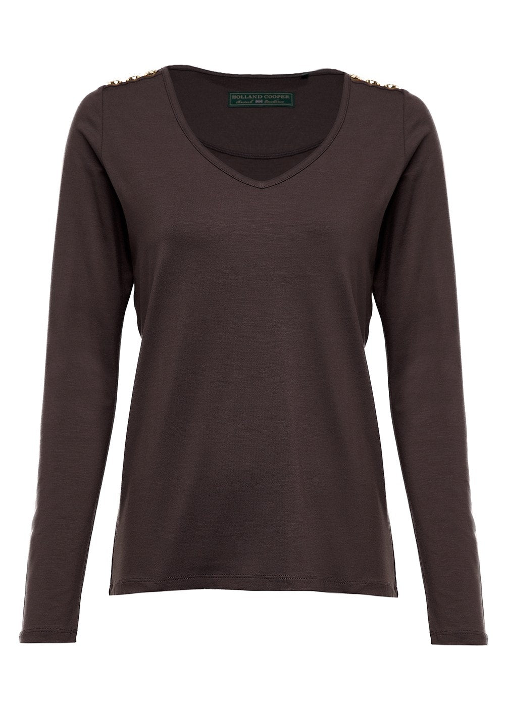 Long Sleeve V-Neck T-Shirt - Coffee - 4