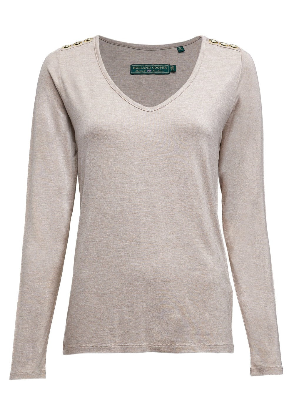 Long Sleeve V-Neck T-Shirt - Oatmeal - 3