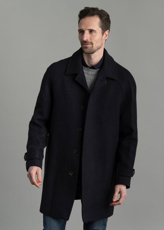 Erne Raglan Coat AW24 - Navy Herringbone - 1