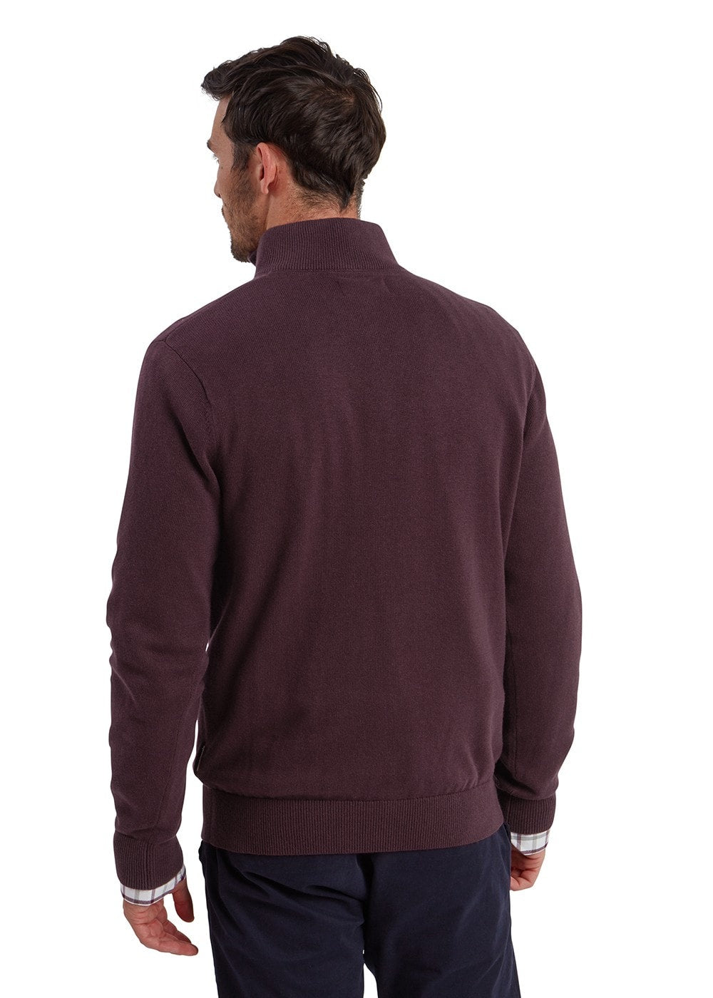 Calton Cotton Cashmere  1/4 Zip Jumper - Wine - 3